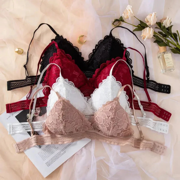 Solid Lace Wireless Cami Bra, Sexy Comfy Push Up Bra